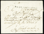 Lettre avec MP "PP de Rochefort" (54 x 3mm - Lenain n°8) + paraphe manuscrit de port payé (1787) avec au verso taxe manuscrite 16 sols. Certificat photo Chevalier, ind 26, TB