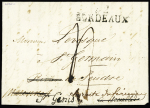 Lettre de 1818 avec triple déboursé "Deb 16 Rochefort", "Deb 16 Marennes" et "Deb 16 la Tremblade" (ind 24 pour le deb 16 la Tremblade signalé comme possible mais non vu par Pothion), association axceptionnelle, ind 2