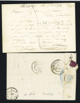 Arc-et-Senans : N°59 OBL GC 2082 + CAD conv. Station "Arc-et-Senans Bes. B."" (1873) sur CP précurseur et n°60 OBL T17 Besançon (1876) + CAD conv st "Arc-et-Senans B. Bes" sur lettre, ind 10 et ind 13