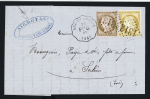 N°58 et 59 OBL GC 1313 + CAD conv. Sta. "Arc-et-Senans Per D" (1874) sur lettre, ind 9. TB