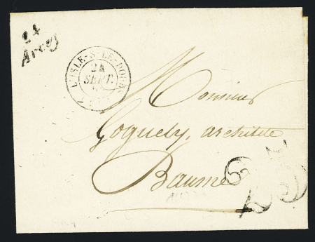 Arcey : LST avec cursive "24 Arcey" + taxe 25 double-trait,