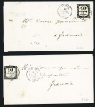 2 lettres avec timbre-taxe n°2 OBL T15 Audeux (21 avril et 6 mai 1860). TB