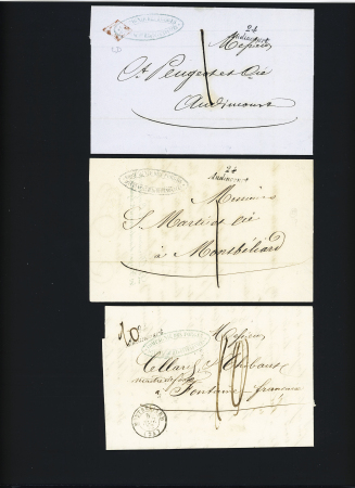 Audincourt - 3 lettres avec cursive "24 Audincourt" (1852 et 1853), ind 13 chaque. TB