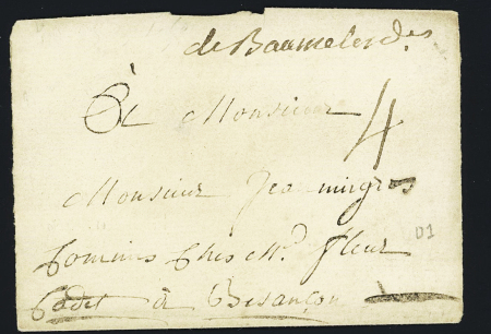 Baumes les Dames : marque manuscrite "De Baume les Des" (L1 - sans date), ind 11. TB