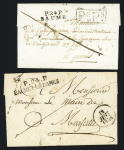 2 lettres : "P 24 P Baumes" (marque révolutionnaire 1818 - ind 17) et "P 24 P Baumes les Dames" (1830 - ind 15). TB