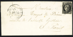 N°3 OBL grille + T13 Baume les Dames (1849) sur lettre, ind 17. TB