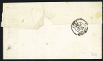 N°4 Deux pièces, OBL grille + T15 Baume les Dames (24 mars 1851) sur lettre, ind 14. TB
