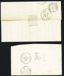 2 lettres : n°22 OBL "BESP" + CAD conv sta "Voujeaucourt BES-M" (1868 - ind 18) et n°29, def, OBL losange de points "BESP" + CAD conv sta "Baume les Dames" M.BAS" (1870 - ind 10). TB