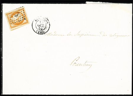 2 lettres : N°5, 40c orange OBL PC 378 + T15 Besançon (15 oct 53) et n°4 OBL PC 378 + T15 Besançon (29 juin 52). TB