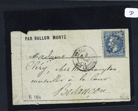 N°29 OBL losange de points "AR 13eC" + CAD "Armée du Rhin Bau AL" (3 nov 70) sur devant de ballon monté signé JF Brun (cote 3000€)