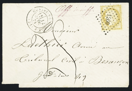 Cussey-s-l'Oignon : n°59 OBL PC du GC 1260 + T 17 "Cussey-s-l'Oignon" (12 janv 74) sur lettre avec taxe 25 manuscrite, ind 18. TB