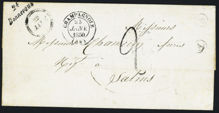 Cursive "24 Bonnevaux" + dateur "B" + T14 Champagnole
