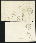 2 lettres AFF n°60 OBL bureau de passe 1307 + CAD conv. Sta "Clerval BEL. DIJ" (1874), ind 13 chaque. TB