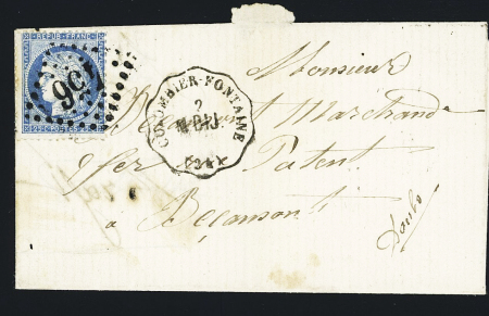 Colombier-Fontaine : n°60 OBL GC 456 + conv. Station "Colombier-Fontaine M. DIJ" (1872) sur lettre, ind 19. TB