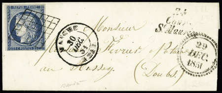 Cour Saint-Maurice : n°4 OBL grille + cursive "24 Cour St Maurice" + dateur B + T15 Maiche sur lettre, ind 22. TB