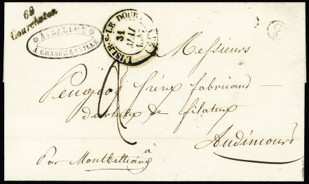 Courchaton : LST avec cursive "69 Courchaton" + T14 "L'Isle sur le Doubs" (1847), ind 20. Rare et TB