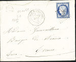 N°60 OBL PC du GC 1260 + T17 "Cussey-s-l'Oignon" (1874) sur lettre pour Evreux, ind 18. TB
