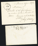 2 plis : n°59 OBL PC du GC 420 + T17 Belfort (1873) sur CP précurseur avec au verso CAD conv. Sta "Dannemarie DIJ.M" (1873) + LST adressée à un militaire avec CAD conv. Sta. "Dannemarie DIJ.M" (oct 1870), ind 17 chaq