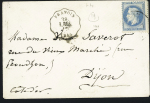 Franois : n°29 OBL CAD illisible, à côté CAD conv. Sta "Franois B.BES" (1869) sur lettre, non signalé, ind 19. TB
