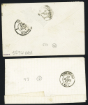 Frasnes - 2 lettres : n°60 OBL losange de points "BESP" + CAD conv sta "Frasnes Per D" (1874) et n+60 OBL GC 2964 + CAD onv. Sta "Frasnes D. Per" (1867), ind 19 et ind 14. TB
