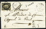 N°3 OBL grille + dateur B + cursive "24 Fuans" + T15 Le Valdahon (1850) sur lettre.  Ind 23. Rare