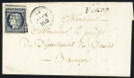 N°4 OBL grille + cursive "24 Fuans" + dateur B (1852) sur lettre, ind 21. TB