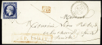 N°14 OBL PC 1352 + T22 Fuans (1856) sur lettre pour La Chaux de Fonds Suisse avec griffe encadrée rouge "Dep. Limit". Rare et TB