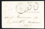 LST avec CAD perlé T22 "Goumois" (1862) + taxe 30 double-trait, ind 19. TB