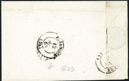 LST avec CAD perlé T22 "Goumois" (1862) + taxe 30 double-trait, ind 19. TB