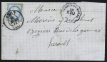 N°60 OBL bureau de passe 1307 + CAD conv. Sta "L'Isle-s-le-Doubs M.Dij" (1872) sur lettre, ind 15, jolie pièce. TB
