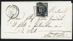 N°4 OBL grille frappée 2 fois + T15 Jougne (1850) sur lettre, ind 17. TB