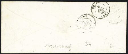 N°4 OBL PC 1590 + T15 Jougne (1852) sur lettre, ind 16. TB
