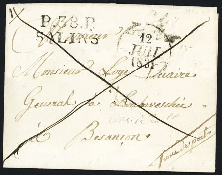 MP "P 38 P Salins" (1831) (TB) + cursive "24 Levier" (faible) mais association rare, ind 18