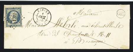 N°10 OBL PC 1702 + T15 Levier (1853) sur lettre, jolie pièce