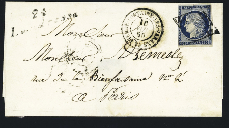 N°4, filet effleuré, OBL grille + cursive "24 Landresse" (bonne frappe pour cette cursive difficile) + CAD T15 "Pierrefontaine les Varans" (1850), ind 22