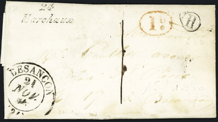 Marchaux : LST avec cursive "24 Marchaux" + T15 Besançon (21 nov 1841), ind 19. Rare et TB