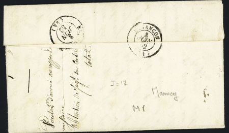 N°4 OBL PC 1862 + T15 "Marchaux" (1852) sur lettre avec boite rurale G de Moncey. TB