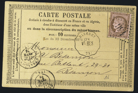 Miserey : n°54 OBL GC 456 + CAD conv. Sta. "Miserey Vl BES" (fev 76) sr carte postale précurseur, ind 16. TB