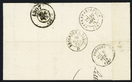 Moncey - N°60 OBL losange de points "BESP" + CAD conv. Station "Moncey Vl BES" (1875) sur lettre, ind 14. TB