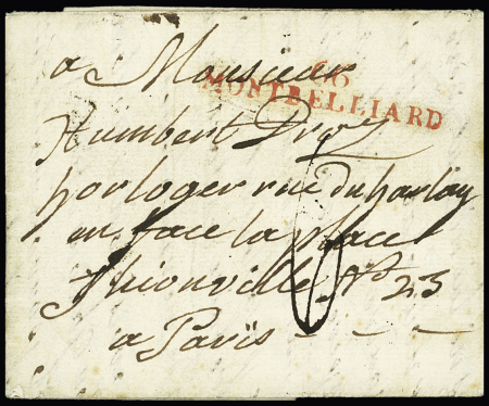 MP rouge "66 Montbelliard" (47 x 9mm - 1801), ind 26. RR et TB
