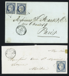 2 lettres : n°4, 2 pièces OBL PC 2190 + T15 Montbéliard (24 janv 52) et n°4 OBL PC 2190 + T15 Montbéliard (16 mars 1852) sur lettre avec au verso cursive "24 Cour St Maurice" en arrivée. TB