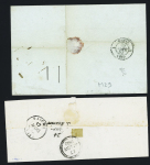 2 lettres : n°4, 2 pièces OBL PC 2190 + T15 Montbéliard (24 janv 52) et n°4 OBL PC 2190 + T15 Montbéliard (16 mars 1852) sur lettre avec au verso cursive "24 Cour St Maurice" en arrivée. TB