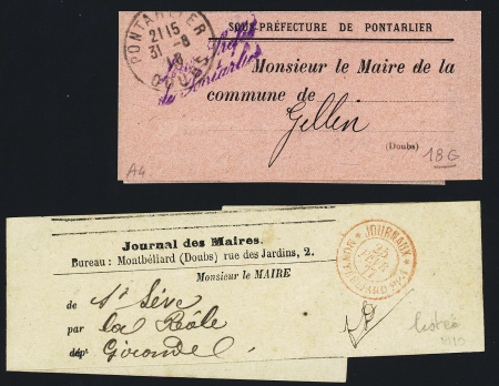 Bande du journal des Maires avec rare CAD rouge 2 cercles "Journaux Montbéliard PP" (25 fev 77). TB