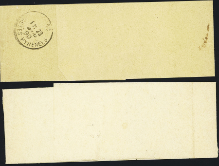 2 bandes idem avec CAD 2 cercles noirs "Journaux Montbéliard PP" (1887, 1 faible et 1 TB) et 1 bande avec CAD de Pontarlier + franchise violette "Sous-Prefet de Pontarlier". TB