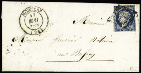 N°4 OBL grille + T14 Morteau (17 mai 1851) sur lettre, ind 20, signé Calves. TB