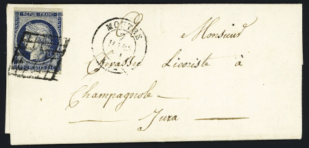N°4 OBL grille + T15 Mouthe (1851) sur lettre, ind 16. TB