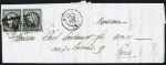 N°4 en paire OBL PC 2190 + T15 Mouthe (1852) sur lettre. TB