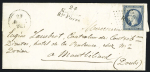 N°10 OBL PC 2191 + cursive "24 Mouthier Hte Pierre" + dateur B (1853) sur lettre. TB