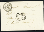 LST avec CAD perlé T22 "Mouthier Hte Pierre" (1853) + taxe 25 double-trait + boite rurale E d'Arc sous Cicon, ind 19. TB