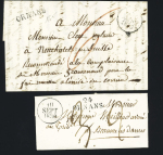 Ornans - 4 lettres avec MP "24 Ornans" (28 x 11mm - 9 mars et 10 sept 1830 et 25 x 7mm noire an 10 et rouge 1815), ind 7 (2), ind 8 et ind 14. TB